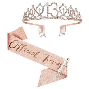13 Official Rhinestone Tiara crown and Sash - Rose Gold